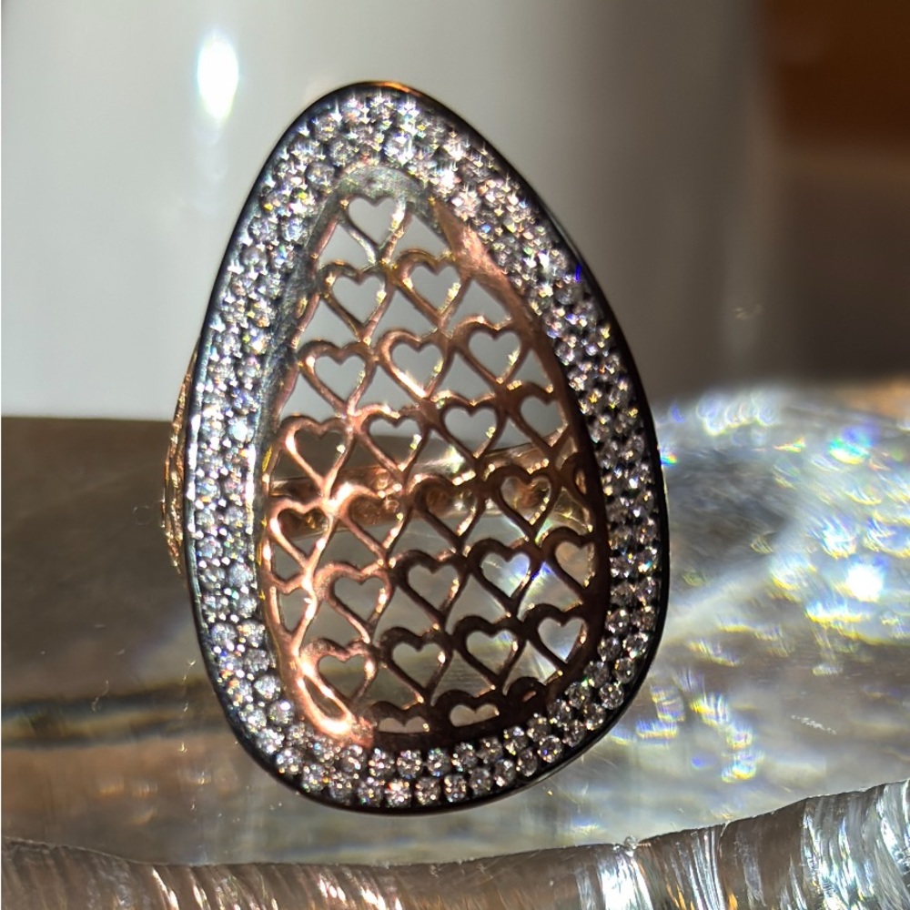Zato’s 925 Sterling Silver Rose Gold Plated Heart Ring with Crystals 7.5